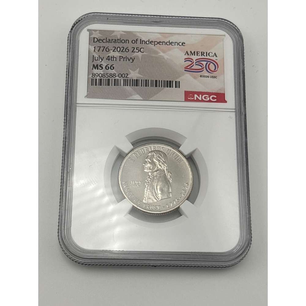 NGC MS 66 Declaration of Independence 1776-2026 25C July 4th Privy Quarter